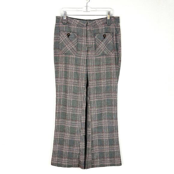Free People Wide Leg Plaid Pants Preppy Dark Academia Oversized Gray Red Size 8 - Picture 3 of 9